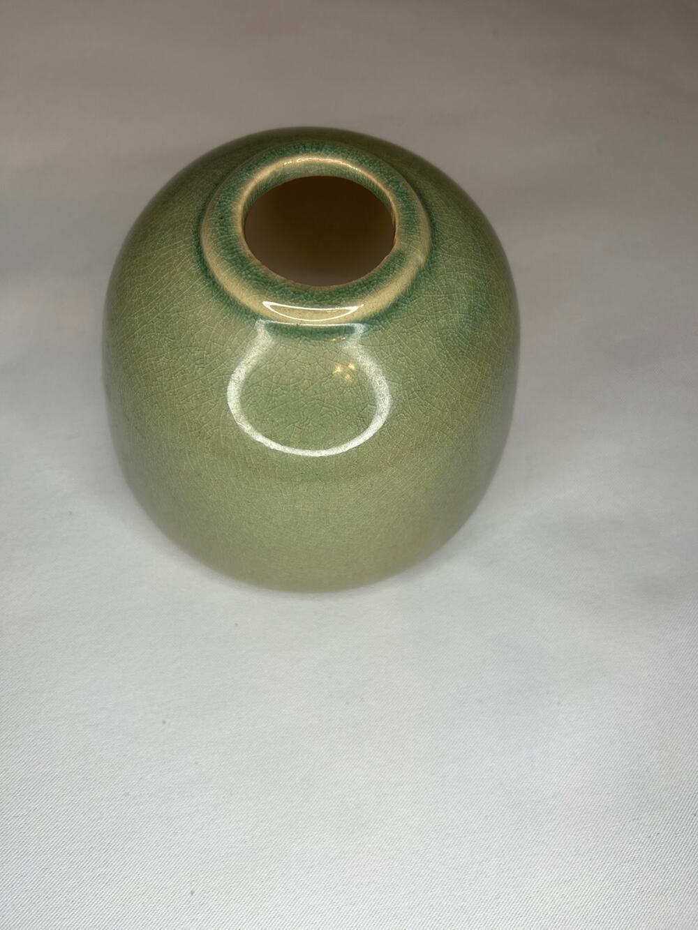 Sage Green Crackle Glaze Ceramic Bud Vase White Circle Modern Pottery 5”